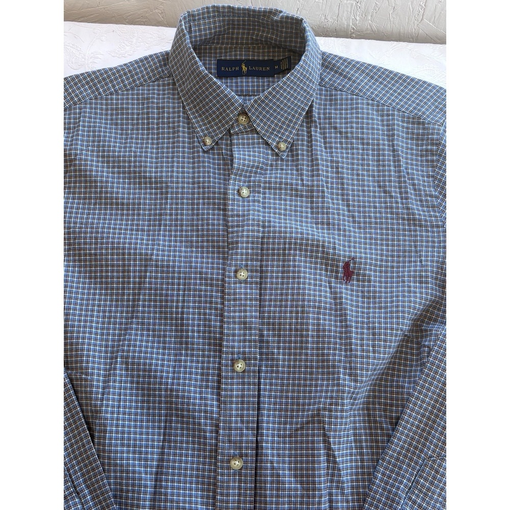 Polo Ralph Lauren Shirt Mens M Blue Plaid Classic Fit Performance Long‎ Sleeve